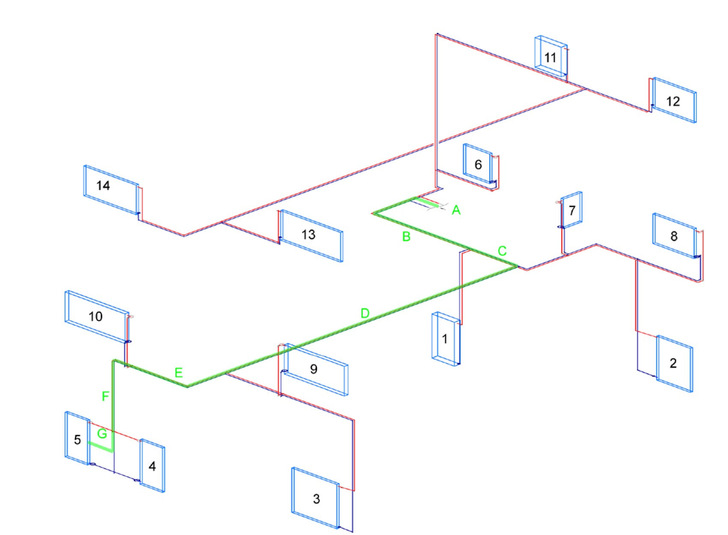Für Fortgeschrittene gibt es eine dreidimensionale Vorlage aus der Heizungstechnik zur Übertragung in ein zweidimensionales Strangschema