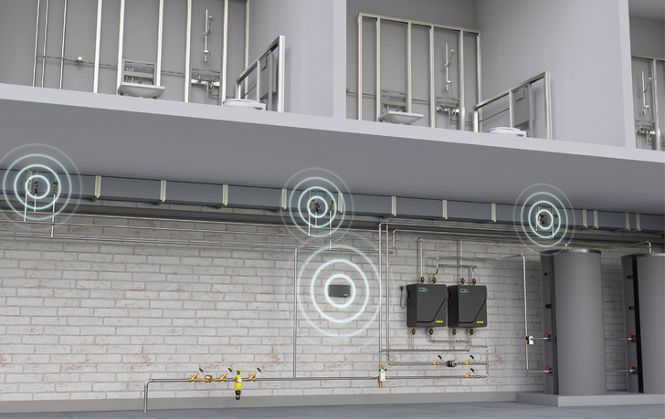 (MULTI-THERM PRO beweist, dass die digitale Vernetzung von Warmwasserzirkulationssystemen nicht zwangsläufig mit enormen Kosten und hohem Aufwand verbunden sein muss: keine Verkabelung für Datentransport und Energieversorgung, keine externen Temperatursensoren.