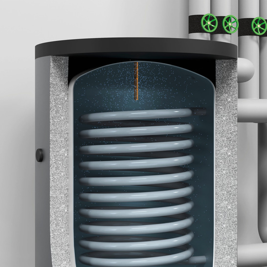 Eine Titananode in einem Trinkwassererwärmer mit Heizungswärmetauscher