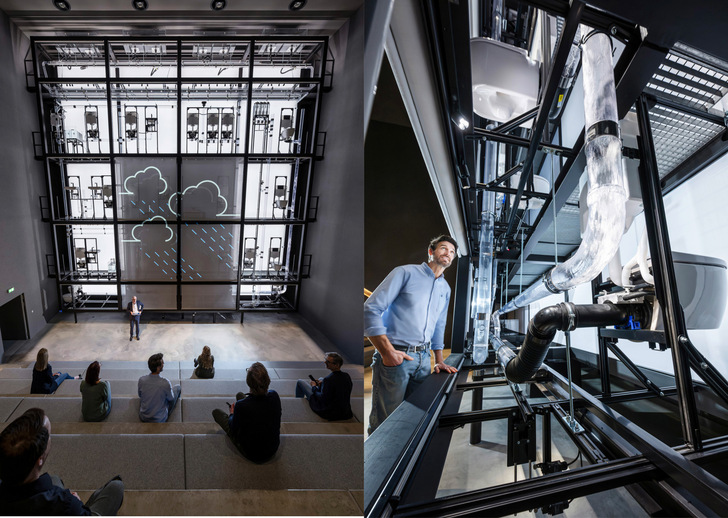 Im Abwasser-­Kubus lässt sich real in durchsichtigen Rohren direkt nachvollziehen, wie fein Entwässerungssysteme auf richtige oder falsche Planung und Ausführung reagieren.