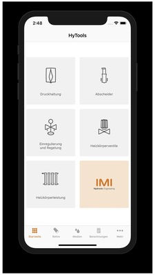 Die App HyTools vereinfacht hydraulische Berechnungen und erlaubt die schnelle Dimensionierung eingesetzter Komponenten von IMI Hydronic Engineering.