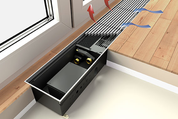 Ein Gebläse unterstützter Unterflurkonvektor