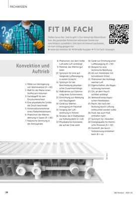 Alt-Text: „Illustration einer Werkzeugseite mit schwebendem Schraubenschlüssel und Puzzleteilen, die Fachbegriffe der Gebäudetechnik zeigen. Im Hintergrund sind eine Leiter und Baupläne zu sehen, die den Bezug zur Sanitär-, Heizungs- und Lüftungstechnik darstellen.“.