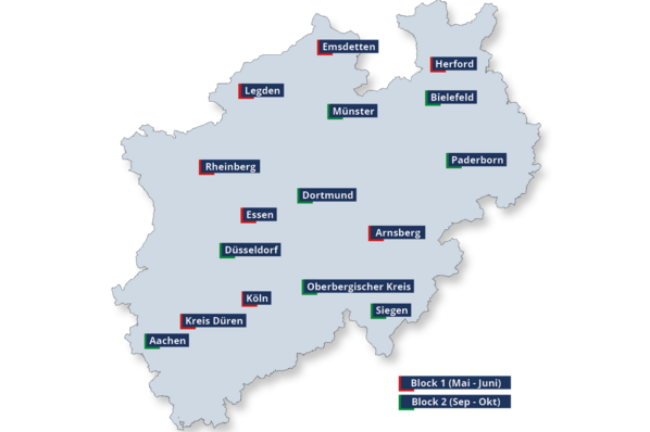 Verteilt über ganz NRW finden 2026 an 16 verschiedenen Orten Aktionstage im Rahmen der Initiative „Heizkeller der Zukunft“ statt.