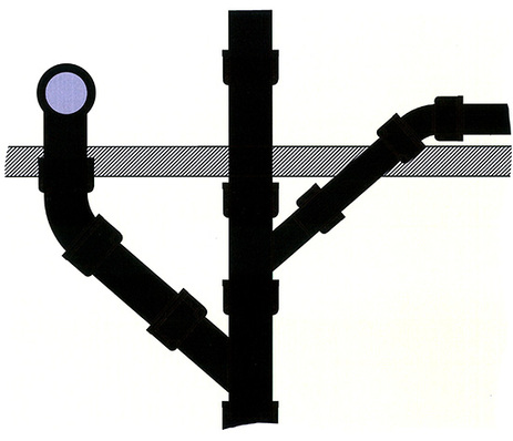 Der Klassiker: Fallleitung mit einem Geweih aus 45°-Anschlüssen - aus 
Muffengusszeiten oft zu finden
